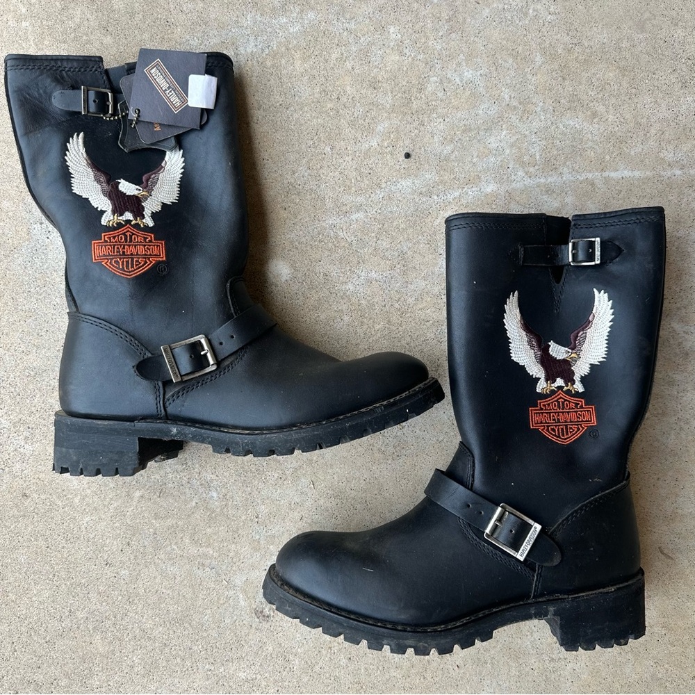 NWT HarleyDavidson Black Leather MotorcycleHeritage Jerry Riding Boots Mens 10.5